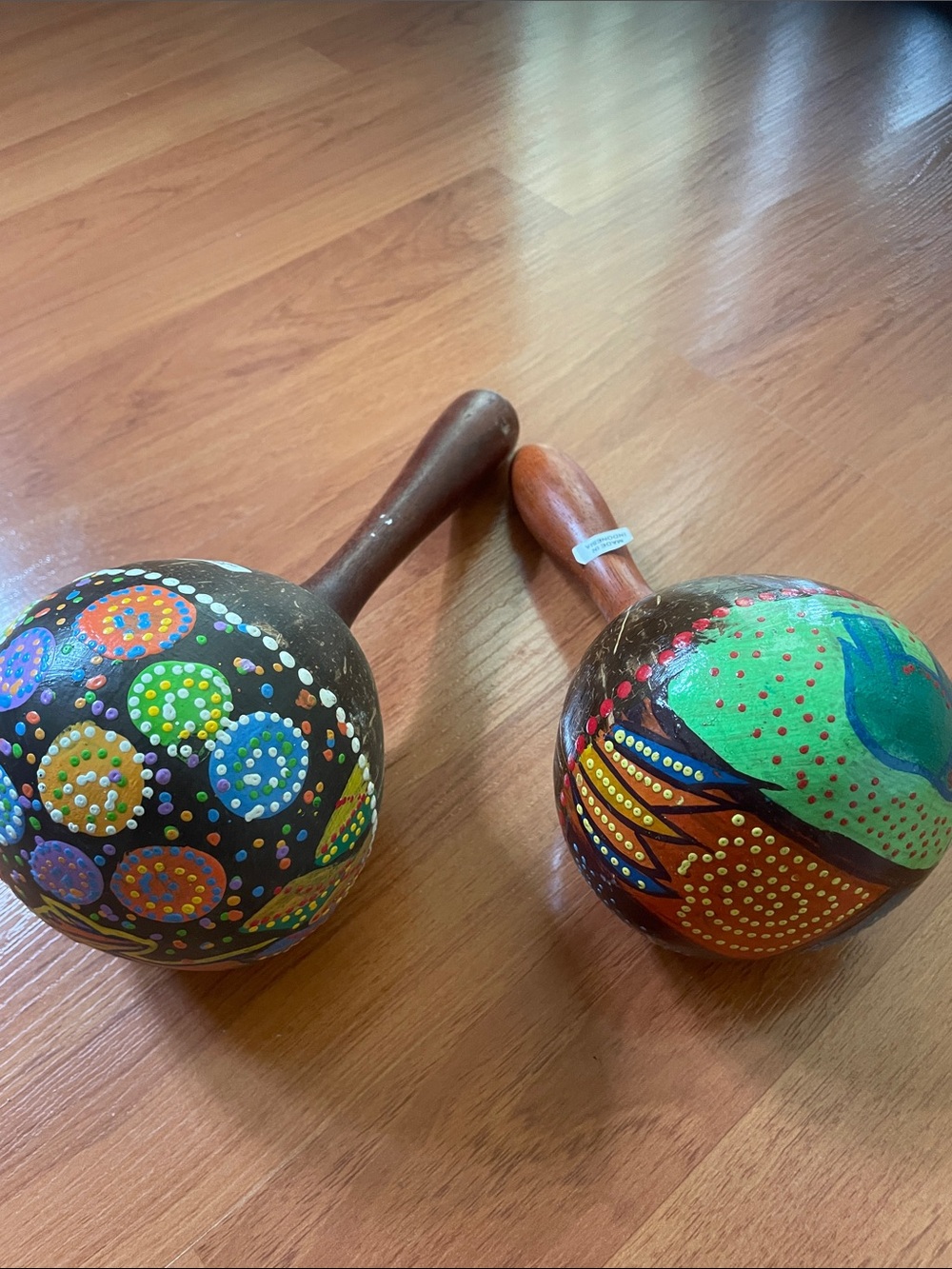 Hand-Painted Wooden Maracas - Colorful Dot & Floral Design